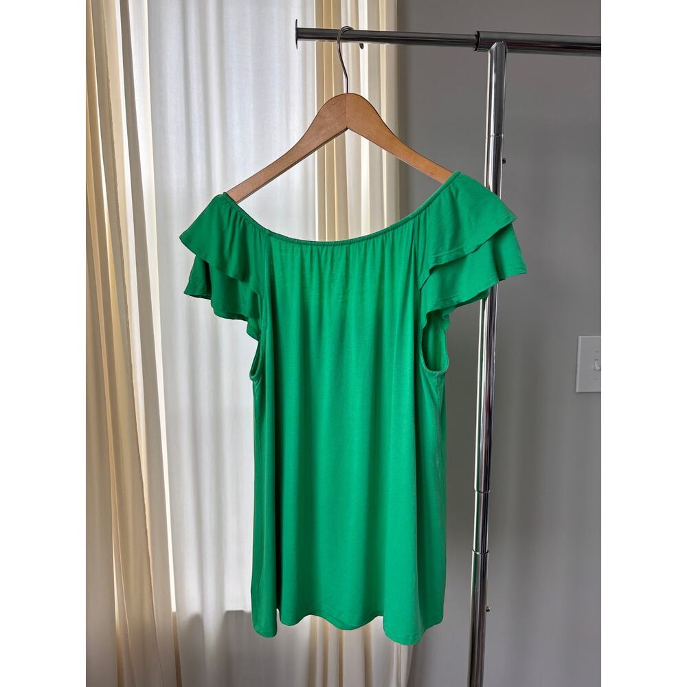 Vintage Y2K INC Flutter Sleeve Top Petite Medium Bright Green Soft Girl Fairy - Picture 3 of 16